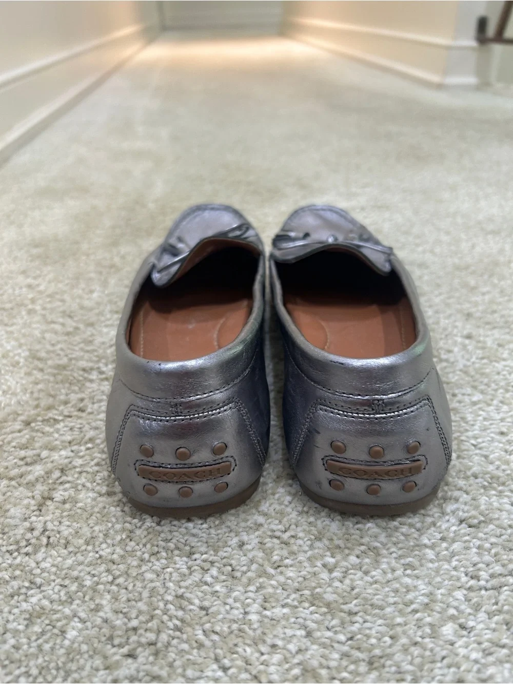 Coach Metallic gunmetal slip-on Tassel bow driving walking Loafers size 10 - Picture 8 of 13
